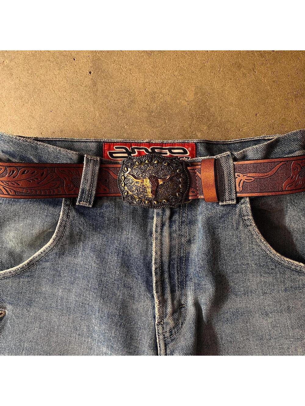 Western Blue Brown Leather Unique Belt 42 Inch